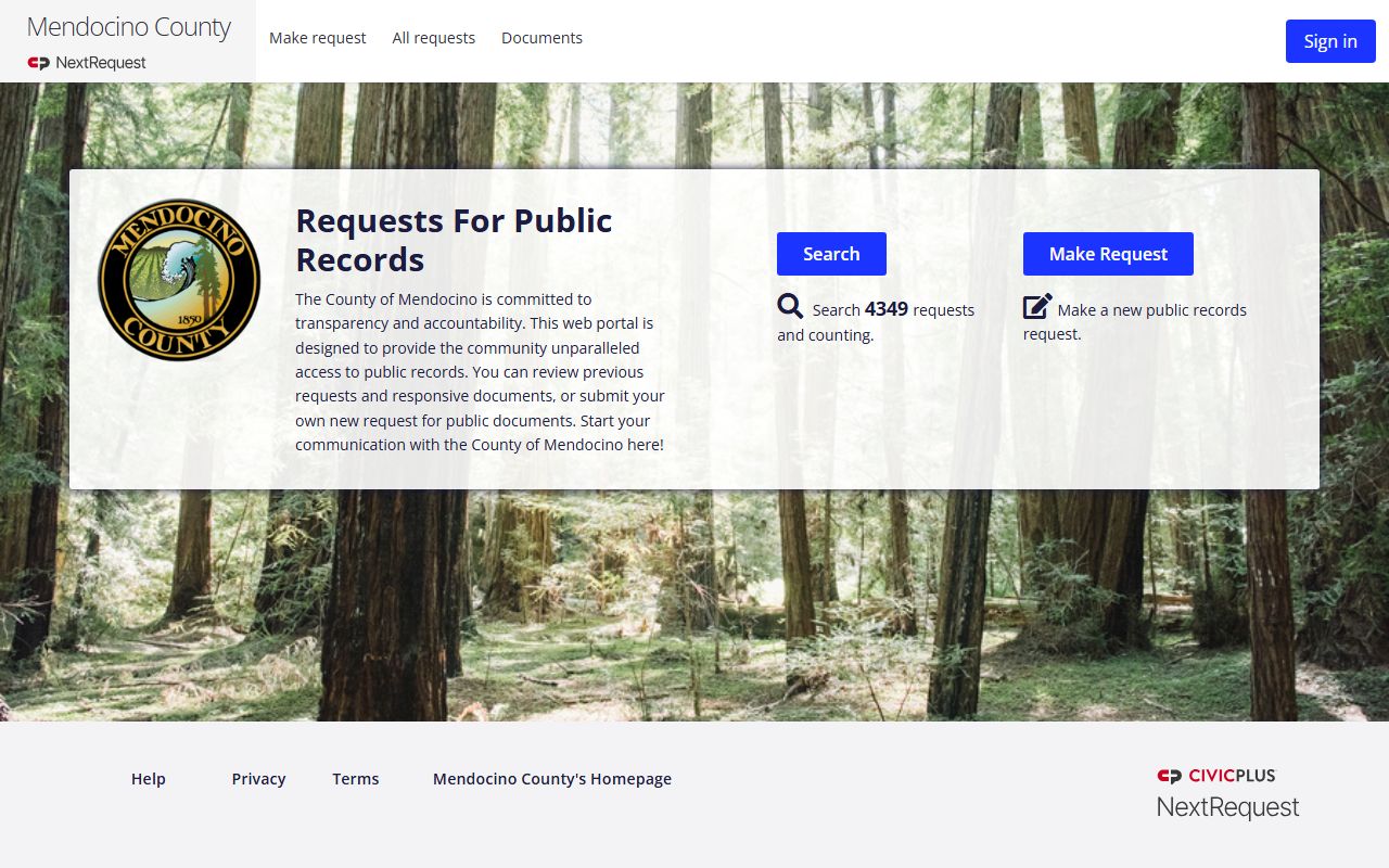 Mendocino County inmate records NextRequest public records portal